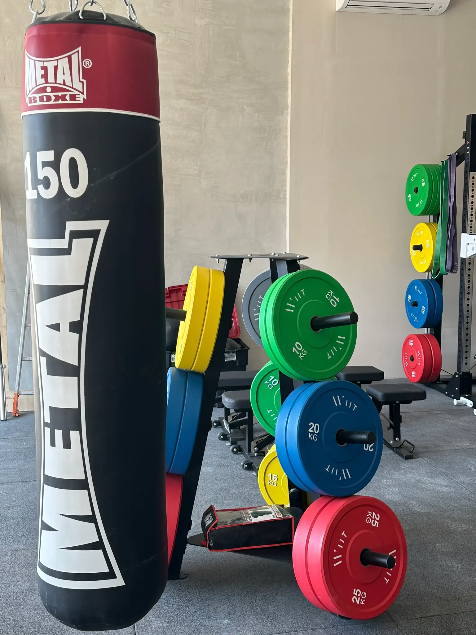 Sac de frappe et disques de la zone cross-training